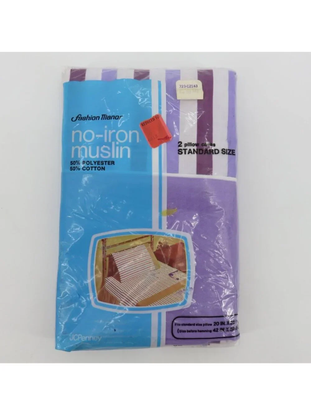 NEW Vintage JCPenney 2 Standard Pillowcases No Iron Muslin Purple White Stripes